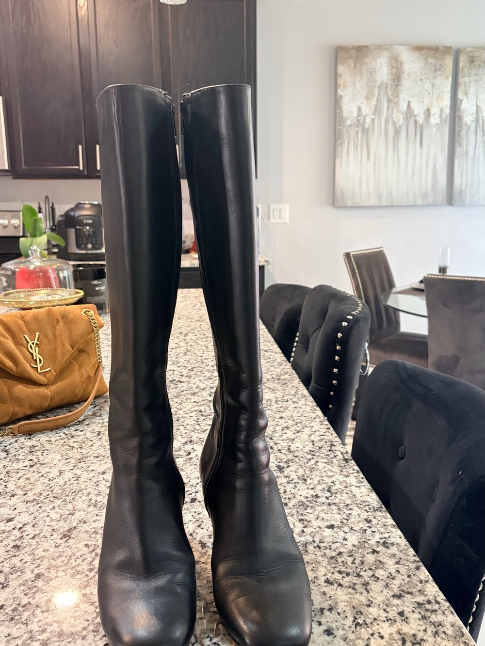 🤩❤️✨Christian Louboutin Red Bottoms Black Over-the-Knee Leather Boots